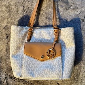White & Tan Michael Khors bag. Mini tote size.